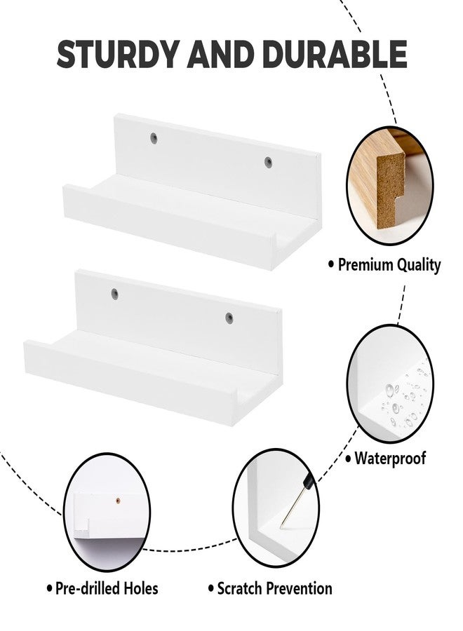 Muzilife 12" Small Floating Wall Ledge Shelves with Lip - Set of 2 Wood Floating Shelves - White Wall Mounted Picture Ledge for Office, Bathroom, Bedroom, Living Room, Kitchen - Image 5